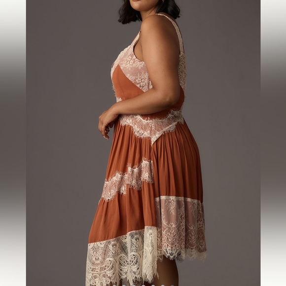 Anthropologie lace trim asymmetrical midi dress - Picture 2 of 8